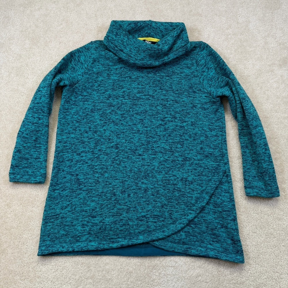 Lands End Fleece Tunic Cowl Neck Sweater Pullover Womens XL (18) Teal Heather